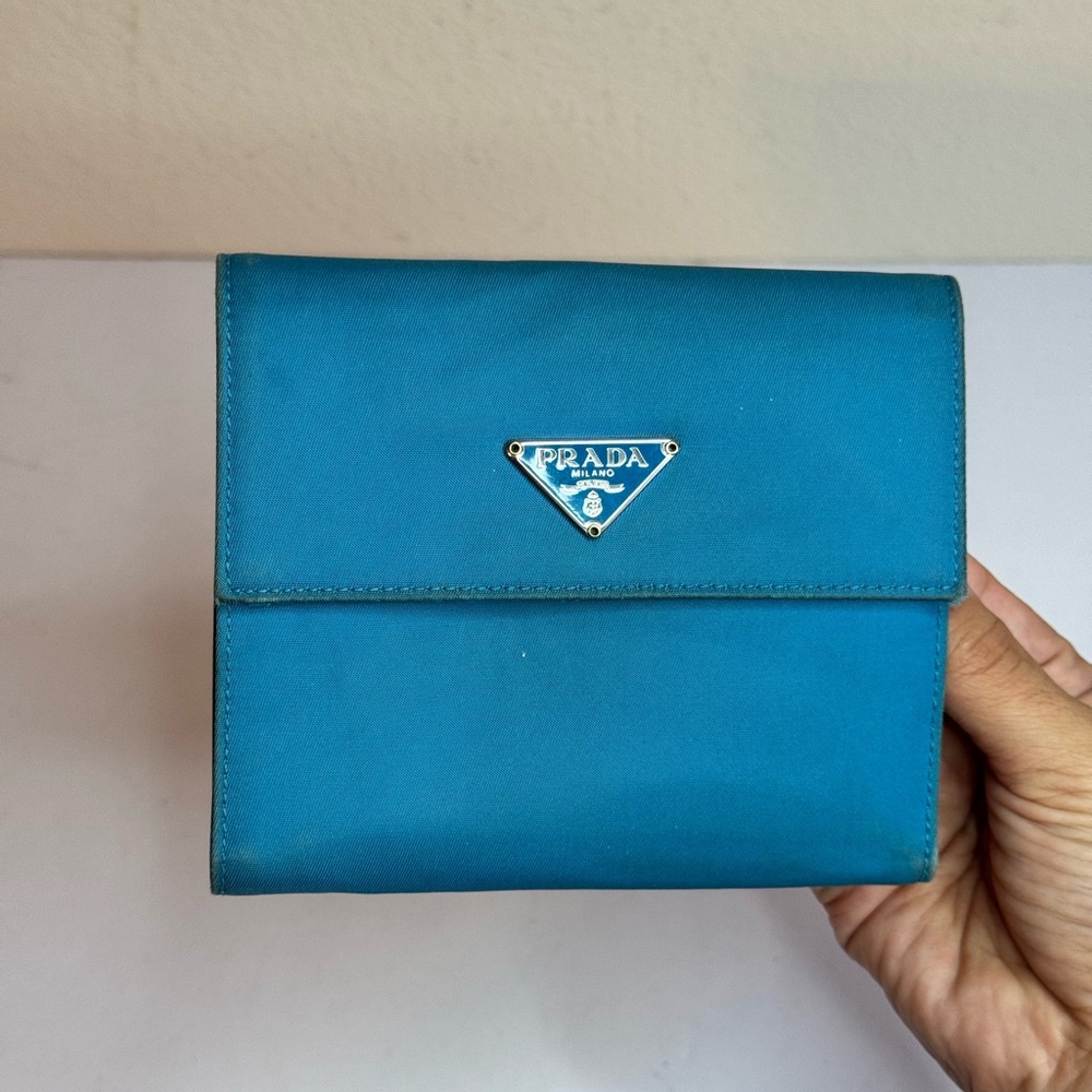 PRADA Blue Nylon Trifold Wallet